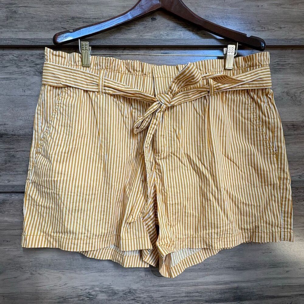 Liz Claiborne Yellow Stripe Shorts Tie Belt 16 Paperbag Boardwalk Preppy Retro